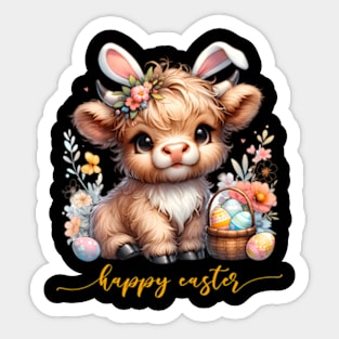 ny Easter Day Highland Cow Rabbit Ears Sticker